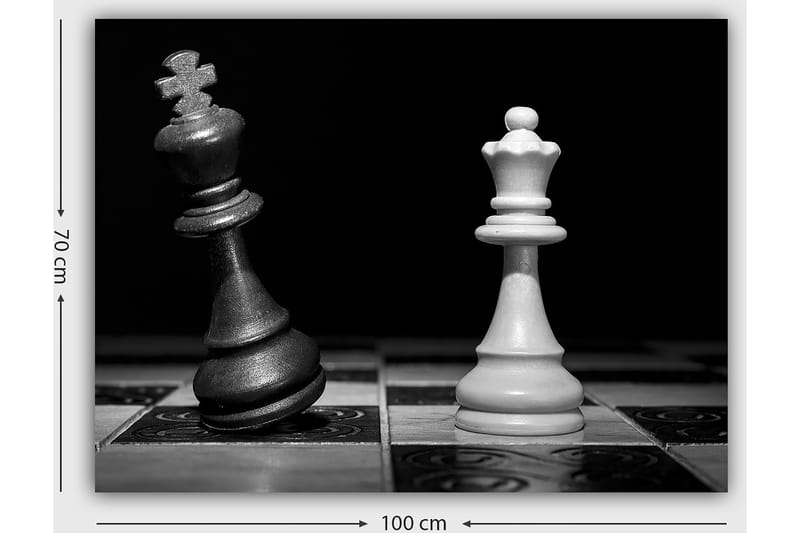 Lærred 70x100 cm - Dramatisk skildring af to skakkonger, en sort og en hvid, i en intens konfrontation - Sort / Hvid - Boligtilbehør - Billeder & kunst - Billeder på lærred