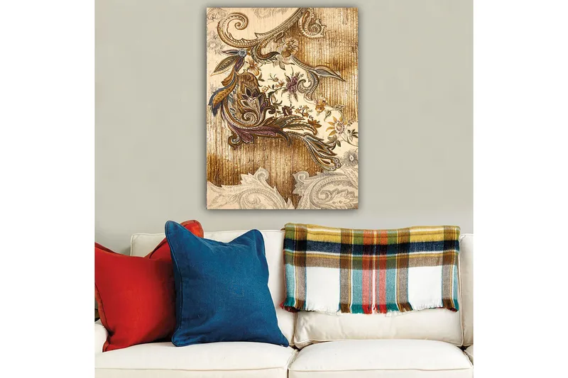 Lærred 70x100 cm - Elegant og detaljeret planteinspireret dekoration med buede former og blomstermønstre - Guld / Brun / Beige - Boligtilbehør - Billeder & kunst - Billeder på lærred