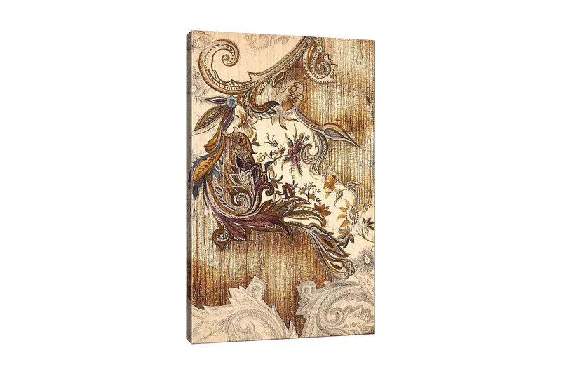 Lærred 70x100 cm - Elegant og detaljeret planteinspireret dekoration med buede former og blomstermønstre, Guld / Brun / Beige