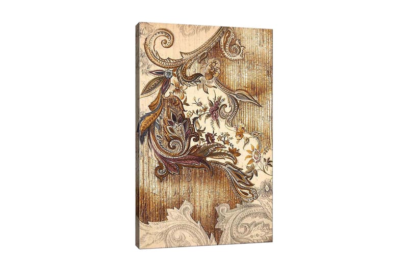 Lærred 70x100 cm - Elegant og detaljeret planteinspireret dekoration med buede former og blomstermønstre, Guld / Brun / Beige