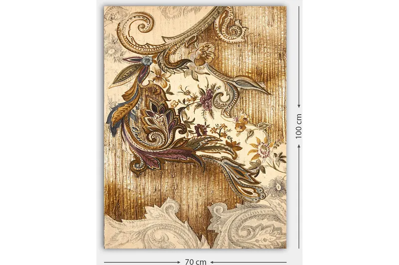 Lærred 70x100 cm - Elegant og detaljeret planteinspireret dekoration med buede former og blomstermønstre - Guld / Brun / Beige - Boligtilbehør - Billeder & kunst - Billeder på lærred