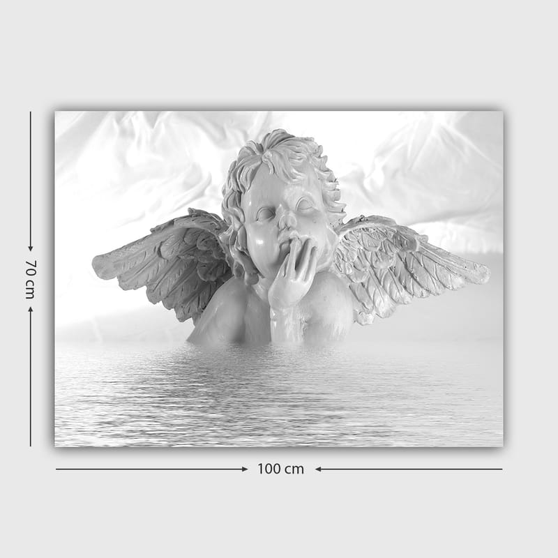 Lærred 70x100 cm - Engel med en eftertænksom positur delvist nedsænket i vand - Hvid / Lysegrå - Boligtilbehør - Billeder & kunst - Billeder på lærred