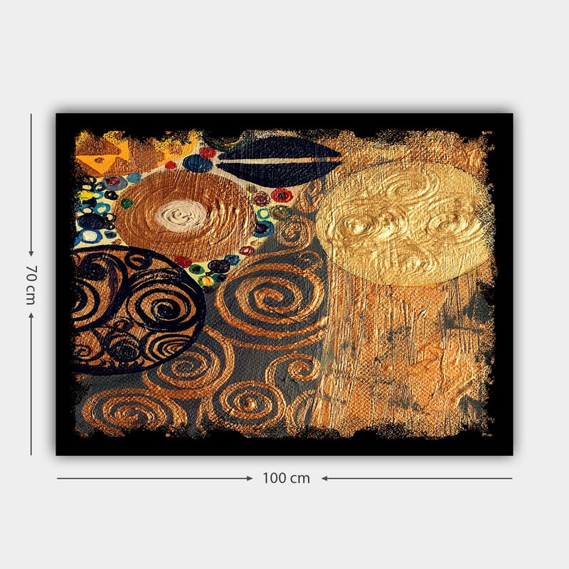 Lærred 70x100 cm - Et abstrakt kunstværk med spiraler og cirkler i guld og mørke nuancer - Guld / Sort / Brun - Boligtilbehør - Billeder & kunst - Billeder på lærred