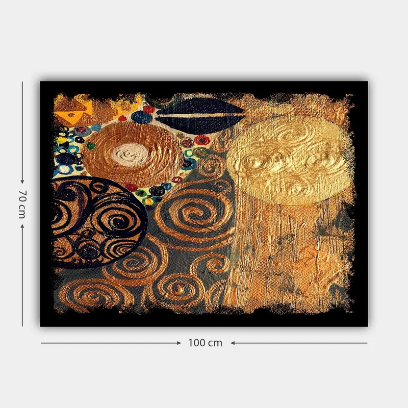 Lærred 70x100 cm - Et abstrakt kunstværk med spiraler og cirkler i guld og mørke nuancer - Guld / Sort / Brun - Boligtilbehør - Billeder & kunst - Billeder på lærred