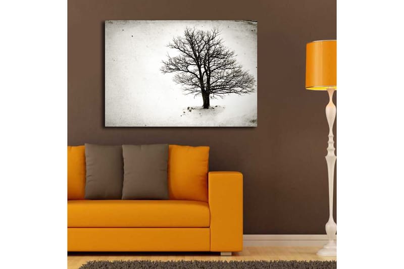 Lærred 70x100 cm - Et ensomt, bladløst træ i et snedækket landskab - Sort / Hvid - Boligtilbehør - Billeder & kunst - Billeder på lærred