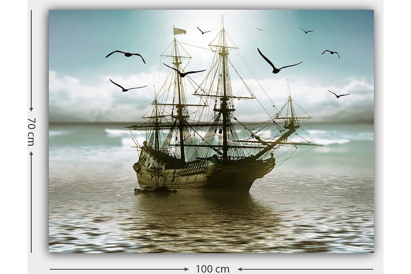 Lærred 70x100 cm - Et gammelt sejlskib, der navigerer gennem roligt vand under en lys himmel - Blå / Grå / Brun - Boligtilbehør - Billeder & kunst - Billeder på lærred