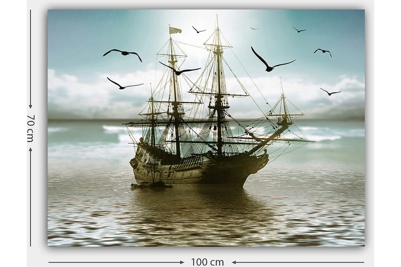Lærred 70x100 cm - Et gammelt sejlskib, der navigerer gennem roligt vand under en lys himmel - Blå / Grå / Brun - Boligtilbehør - Billeder & kunst - Billeder på lærred