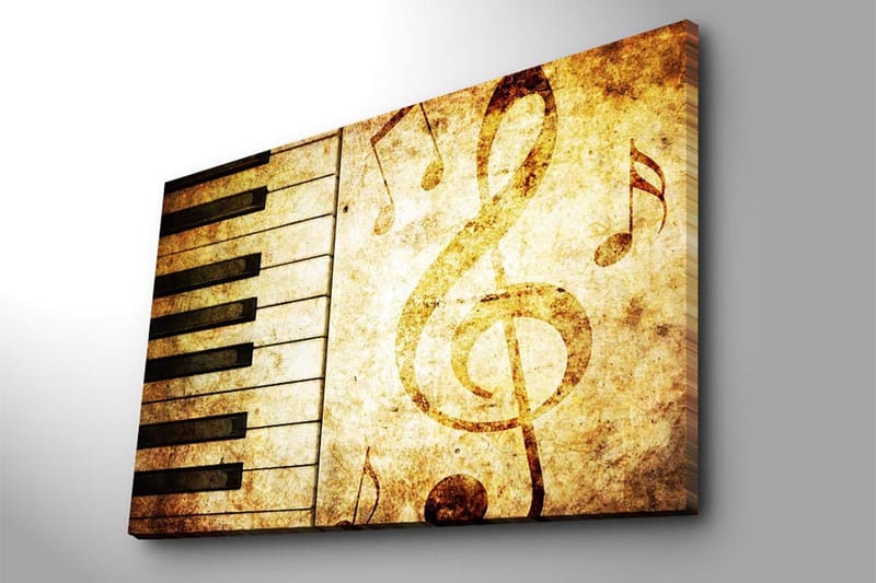Lærred 70x100 cm - Et stiliseret klaverklaver med noder i et vintage-inspireret design - Guld / Brun / Sort - Boligtilbehør - Billeder & kunst - Billeder på lærred