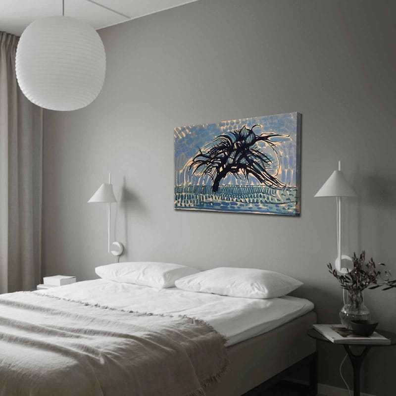 Lærred 70x100 cm - Et vindramt træ mod en blå himmel - Blå / Sort / Beige - Boligtilbehør - Billeder & kunst - Billeder på lærred