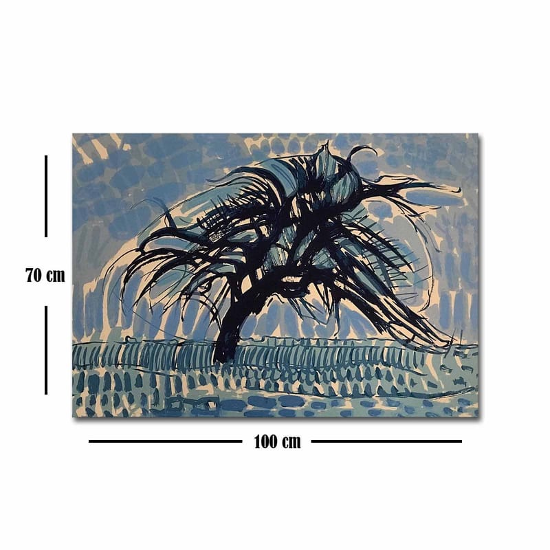 Lærred 70x100 cm - Et vindramt træ mod en blå himmel - Blå / Sort / Beige - Boligtilbehør - Billeder & kunst - Billeder på lærred