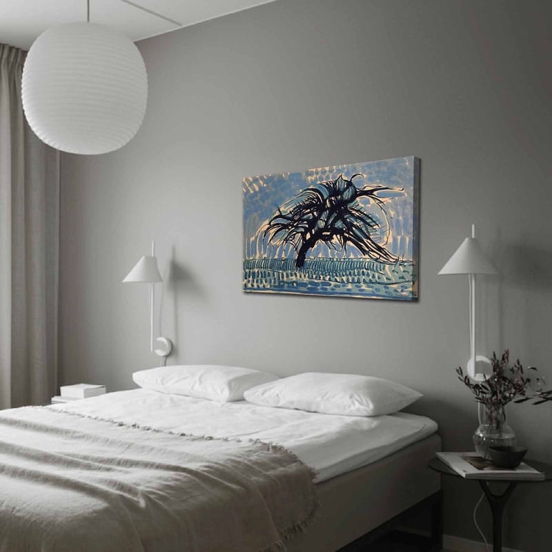 Lærred 70x100 cm - Et vindramt træ mod en blå himmel - Blå / Sort / Beige - Boligtilbehør - Billeder & kunst - Billeder på lærred