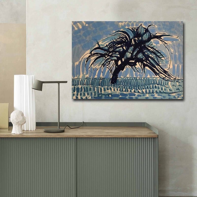 Lærred 70x100 cm - Et vindramt træ mod en blå himmel - Blå / Sort / Beige - Boligtilbehør - Billeder & kunst - Billeder på lærred