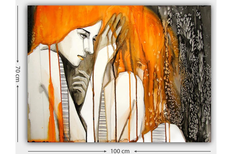 Lærred 70x100 cm - Følelsesladet skildring af to kvinder, der udtrykker intimitet og sårbarhed - Orange / Sort / Grå - Boligtilbehør - Billeder & kunst - Billeder på lærred