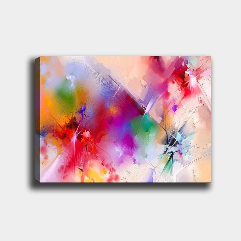 Lærred 70x100 cm - Farverig abstrakt komposition med dynamiske former og levende farver, Rød / Lilla / Grøn