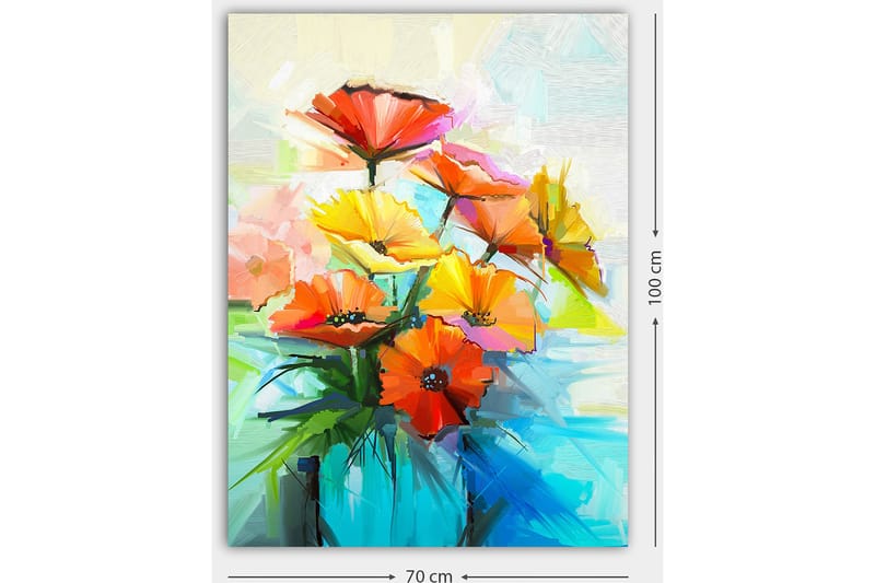 Lærred 70x100 cm - Farverig blomsterbuket i forskellige nuancer af orange og gul - Orange / Gul / Grøn - Boligtilbehør - Billeder & kunst - Billeder på lærred
