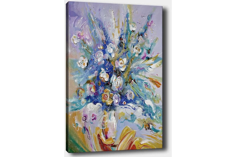 Lærred 70x100 cm - Farverig blomsterbuket med en dynamisk komposition - Blå / Grøn / Hvid - Boligtilbehør - Billeder & kunst - Billeder på lærred