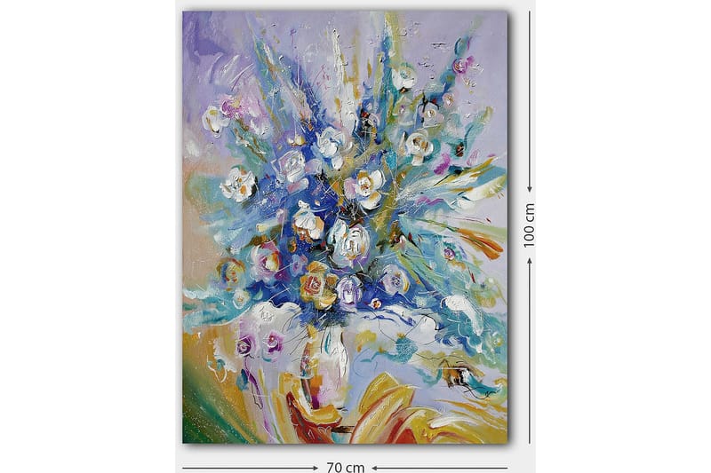 Lærred 70x100 cm - Farverig blomsterbuket med en dynamisk komposition - Blå / Grøn / Hvid - Boligtilbehør - Billeder & kunst - Billeder på lærred