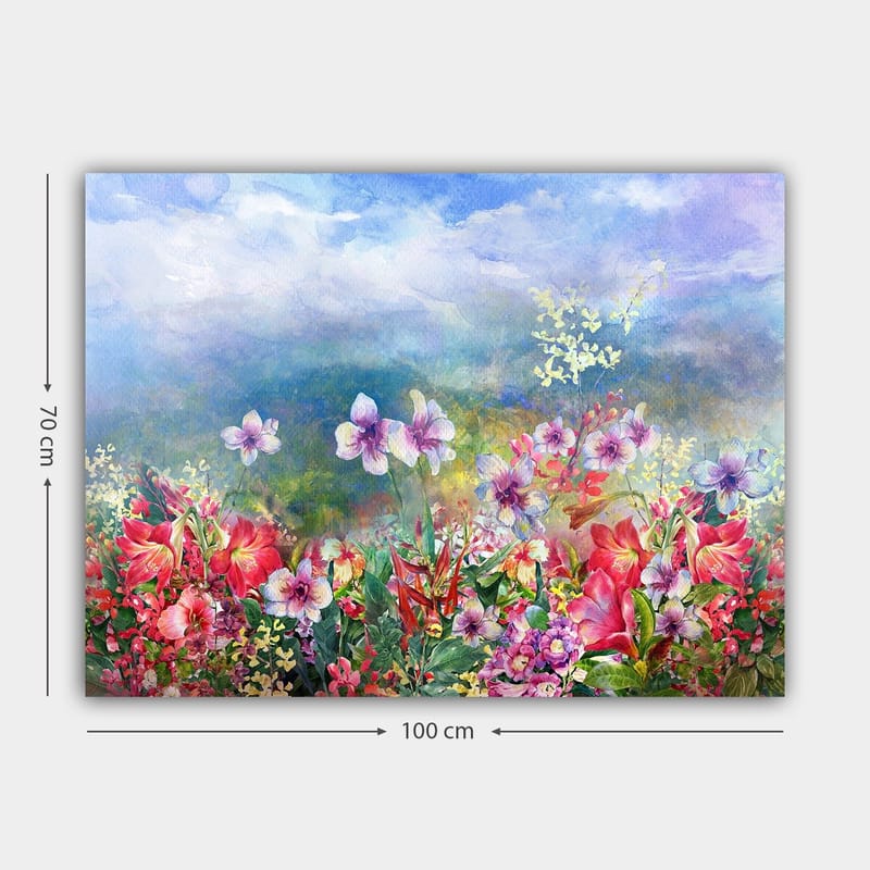 Lærred 70x100 cm - Farverig blomstereng med forskellige blomster i livlige nuancer - Rød / Lilla / Grøn - Boligtilbehør - Billeder & kunst - Billeder på lærred