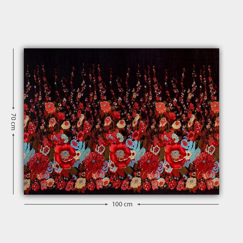 Lærred 70x100 cm - Farverig blomstermønsterkomposition med røde og blå blomster, der skaber en levende atmosfære - Rød / Blå / Grøn - Boligtilbehør - Billeder & kunst - Billeder på lærred