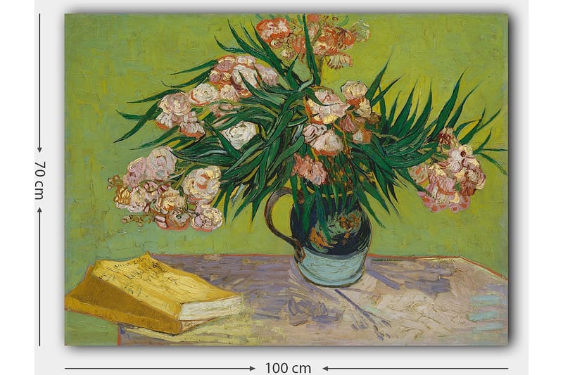 Lærred 70x100 cm - Farverig buket blomster i en vase på et bord - Grøn / Lyserød / Gul - Boligtilbehør - Billeder & kunst - Billeder på lærred