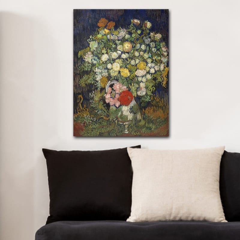 Lærred 70x100 cm - Farverig buket blomster i vase - Grøn / Gul / Rød - Boligtilbehør - Billeder & kunst - Billeder på lærred
