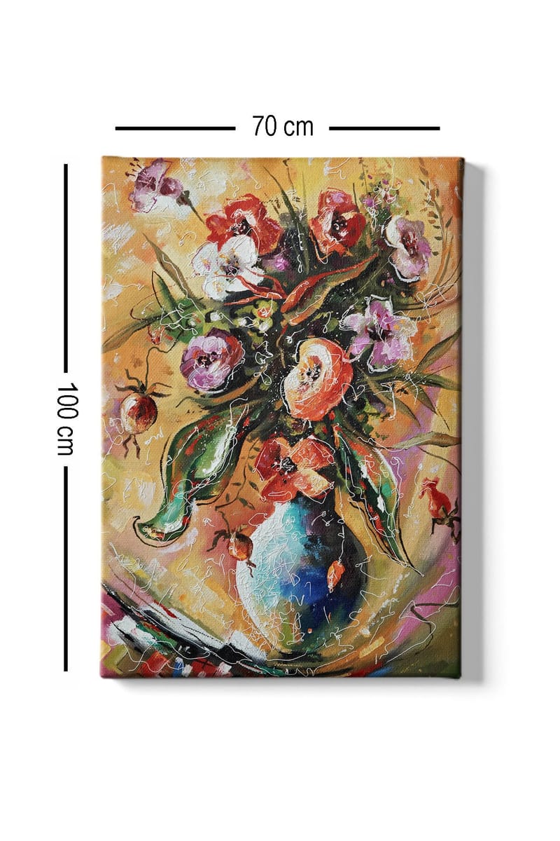 Lærred 70x100 cm - Farverig buket blomster i vase - Rød / Grøn / Lilla - Boligtilbehør - Billeder & kunst - Billeder på lærred