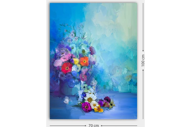 Lærred 70x100 cm - Farverig buket med blomster i forskellige nuancer - Blå / Lilla / Rød - Boligtilbehør - Billeder & kunst - Billeder på lærred
