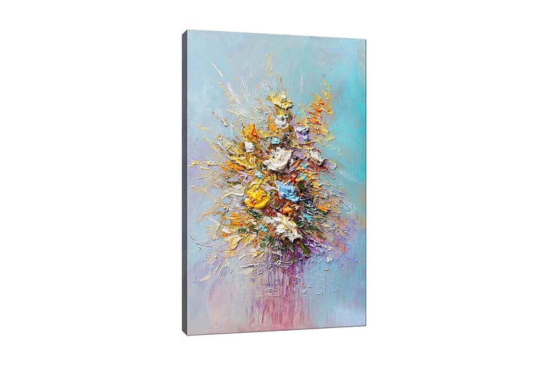 Lærred 70x100 cm - Farverig buket med blomster i forskellige nuancer, Gul / Orange / Blå