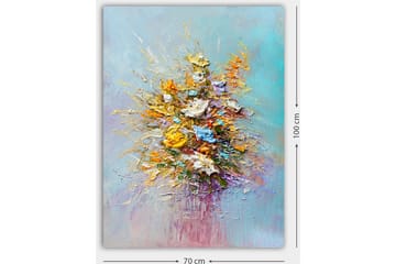 Lærred 70x100 cm - Farverig buket med blomster i forskellige nuancer - Gul / Orange / Blå - Boligtilbehør - Billeder & kunst - Billeder på lærred