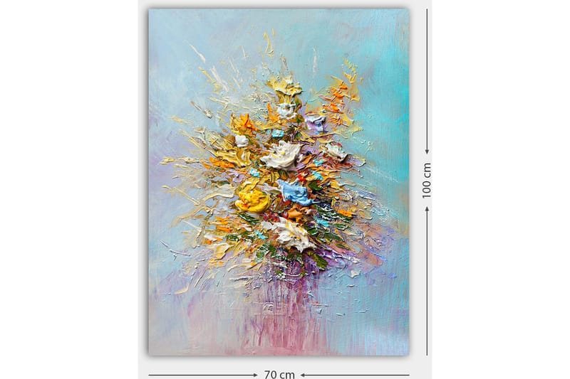 Lærred 70x100 cm - Farverig buket med blomster i forskellige nuancer - Gul / Orange / Blå - Boligtilbehør - Billeder & kunst - Billeder på lærred