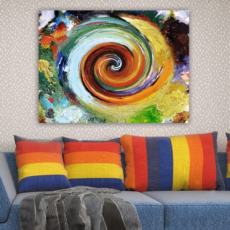 Lærred 70x100 cm - Farverig hvirvel, der skaber en følelse af bevægelse og dynamik - Grøn / Orange / Rød - Boligtilbehør - Billeder & kunst - Billeder på lærred