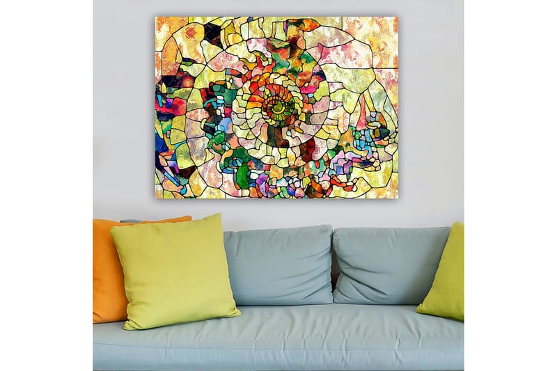 Lærred 70x100 cm - Farverig muslingeskal med geometriske mønstre og spiraldetaljer - Grøn / Rød / Gul - Boligtilbehør - Billeder & kunst - Billeder på lærred