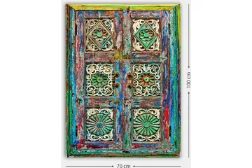 Lærred 70x100 cm - Farverig og detaljeret dør med indviklede udskæringer og mønstre - Grøn / Blå / Rød - Boligtilbehør - Billeder & kunst - Billeder på lærred