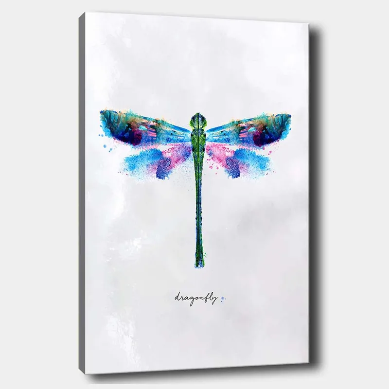 Lærred 70x100 cm - Farverig og stiliseret afbildning af en guldsmed, Grøn / Blå / Lyserød