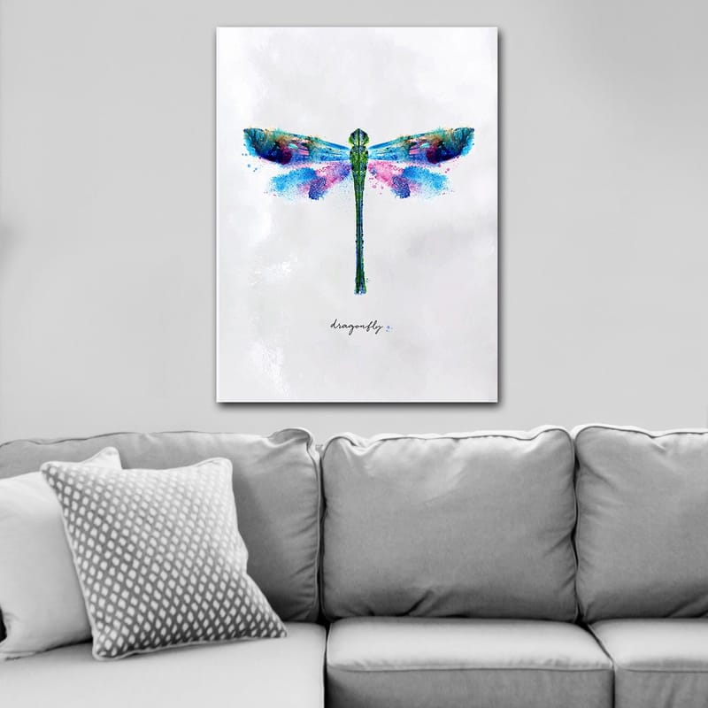 Lærred 70x100 cm - Farverig og stiliseret afbildning af en guldsmed - Grøn / Blå / Lyserød - Boligtilbehør - Billeder & kunst - Billeder på lærred