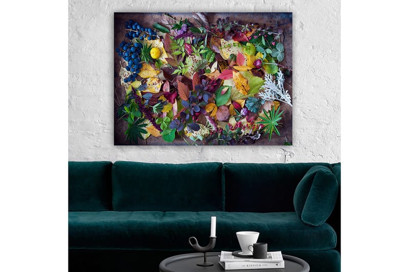 Lærred 70x100 cm - Farverig samling af efterårsblade og bær - Grøn / Rød / Gul - Boligtilbehør - Billeder & kunst - Billeder på lærred
