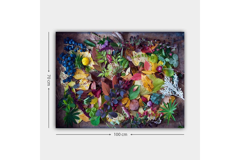 Lærred 70x100 cm - Farverig samling af efterårsblade og bær - Grøn / Rød / Gul - Boligtilbehør - Billeder & kunst - Billeder på lærred