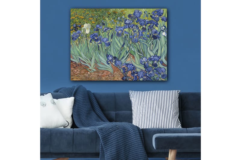 Lærred 70x100 cm - Farverig samling af irisblomster i forskellige blå nuancer - Blå / Grøn / Hvid - Boligtilbehør - Billeder & kunst - Billeder på lærred