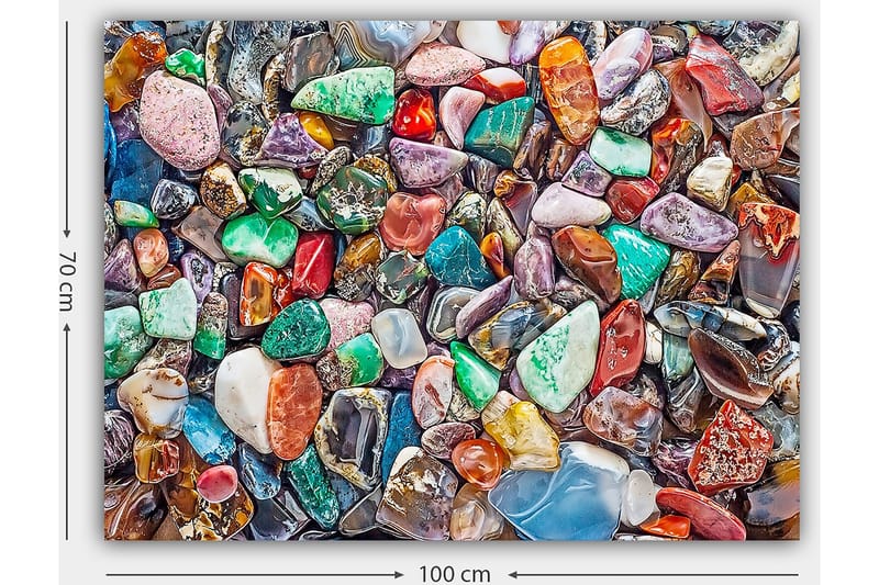 Lærred 70x100 cm - Farverig samling af slebne sten og ædelsten - Grøn / Rød / Lilla - Boligtilbehør - Billeder & kunst - Billeder på lærred