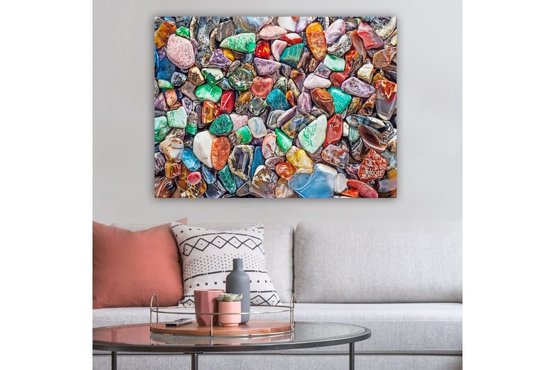 Lærred 70x100 cm - Farverig samling af slebne sten og ædelsten - Grøn / Rød / Lilla - Boligtilbehør - Billeder & kunst - Billeder på lærred