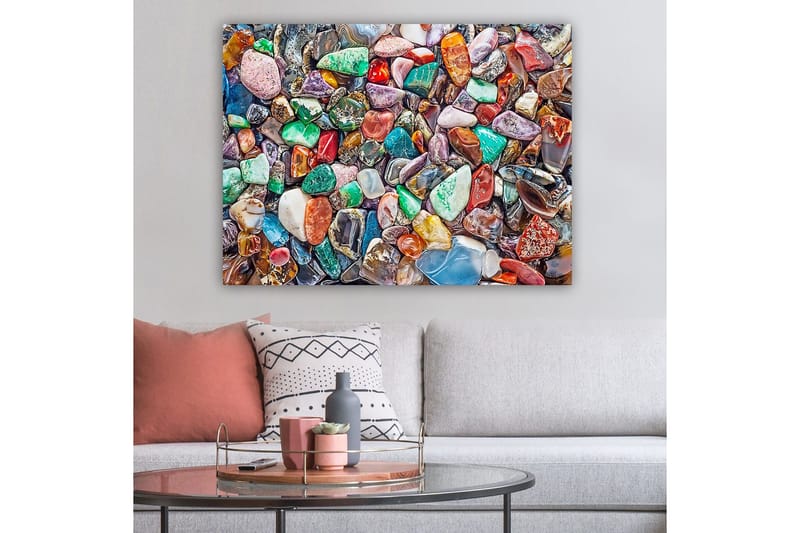 Lærred 70x100 cm - Farverig samling af slebne sten og ædelsten - Grøn / Rød / Lilla - Boligtilbehør - Billeder & kunst - Billeder på lærred