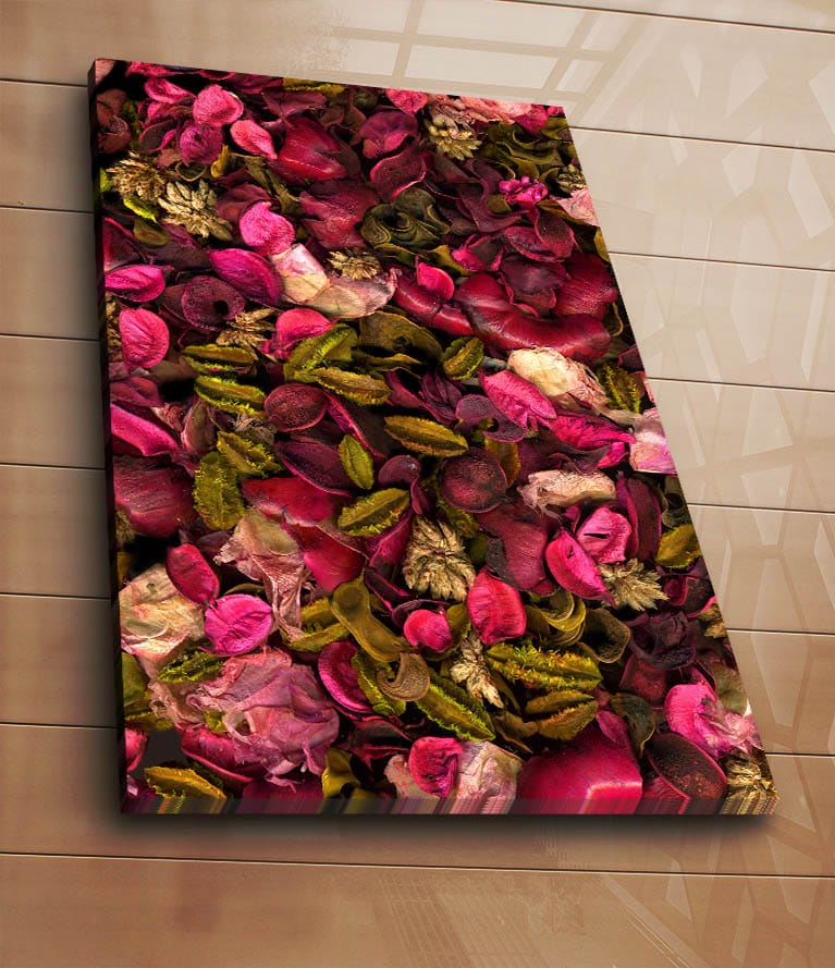 Lærred 70x100 cm - Farverig samling af tørrede blomster og blade - Lyserød / Grøn / Brun - Boligtilbehør - Billeder & kunst - Billeder på lærred