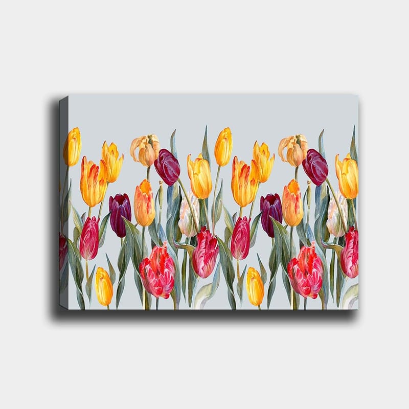 Lærred 70x100 cm - Farverig samling af tulipaner i forskellige nuancer - Gul / Rød / Lilla - Boligtilbehør - Billeder & kunst - Billeder på lærred