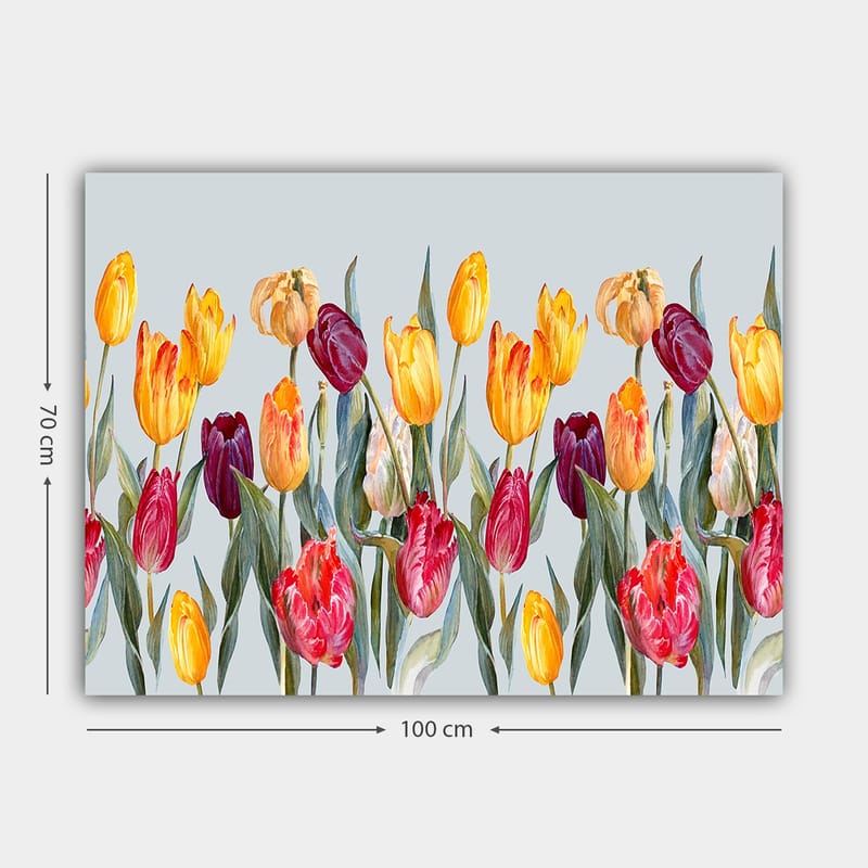 Lærred 70x100 cm - Farverig samling af tulipaner i forskellige nuancer - Gul / Rød / Lilla - Boligtilbehør - Billeder & kunst - Billeder på lærred