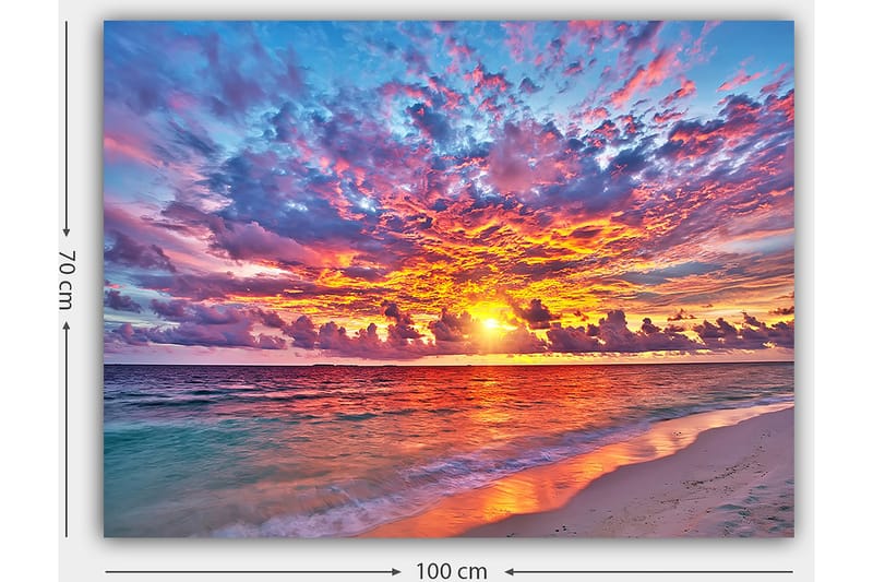 Lærred 70x100 cm - Farverig solnedgang over havet med dramatiske skyer - Lilla / Orange / Blå - Boligtilbehør - Billeder & kunst - Billeder på lærred