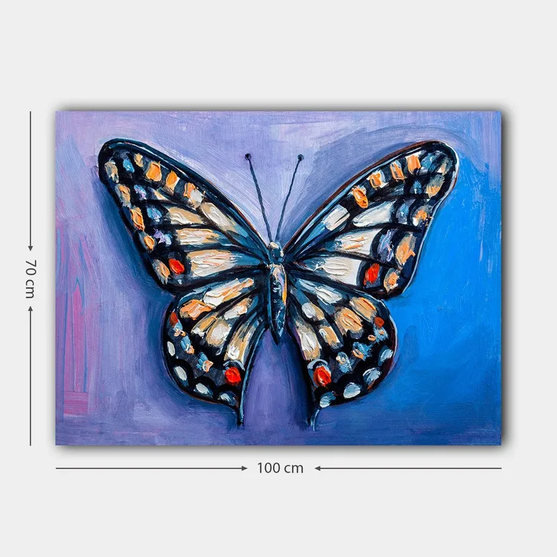Lærred 70x100 cm - Farverig sommerfugl med detaljerede mønstre i vingerne - Blå / Orange / Sort - Boligtilbehør - Billeder & kunst - Billeder på lærred