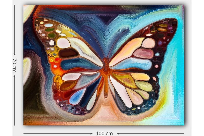 Lærred 70x100 cm - Farverig sommerfugl med detaljerede vinger i forskellige nuancer - Orange / Blå / Hvid - Boligtilbehør - Billeder & kunst - Billeder på lærred