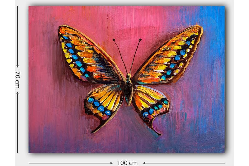 Lærred 70x100 cm - Farverig sommerfugl med detaljerede vinger i orange og blå - Orange / Blå / Lilla - Boligtilbehør - Billeder & kunst - Billeder på lærred