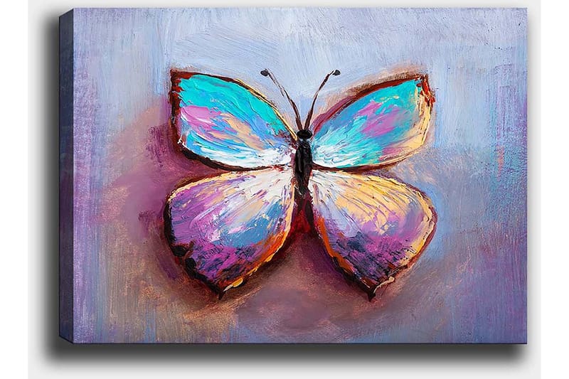 Lærred 70x100 cm - Farverig sommerfugl med smukke mønstre - Turkis / Lilla / Orange - Boligtilbehør - Billeder & kunst - Billeder på lærred