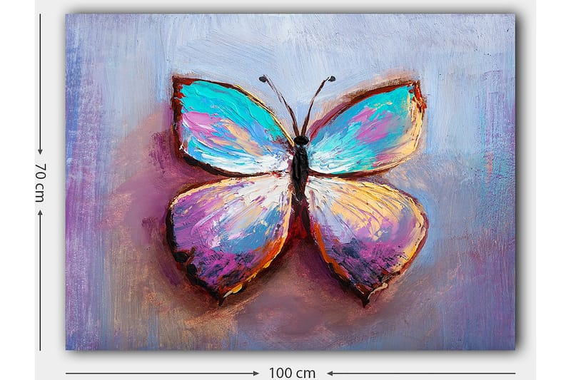 Lærred 70x100 cm - Farverig sommerfugl med smukke mønstre - Turkis / Lilla / Orange - Boligtilbehør - Billeder & kunst - Billeder på lærred